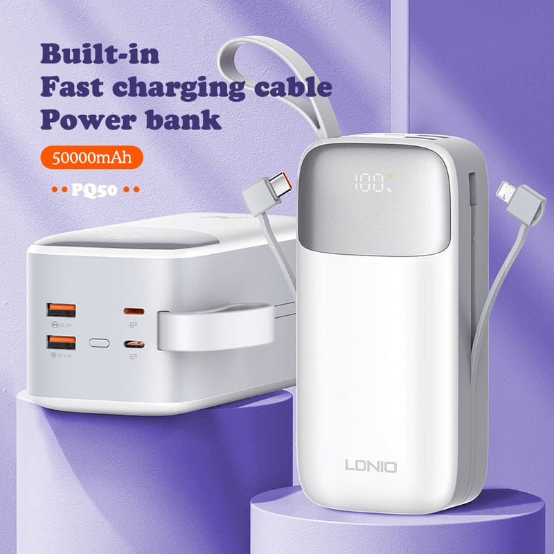 LDNIO POWER BANK 50000mAh 22,5W 5V 3A 2 PORT (2A) + 2 CABLE (1C1L) PQ50 6933138601617