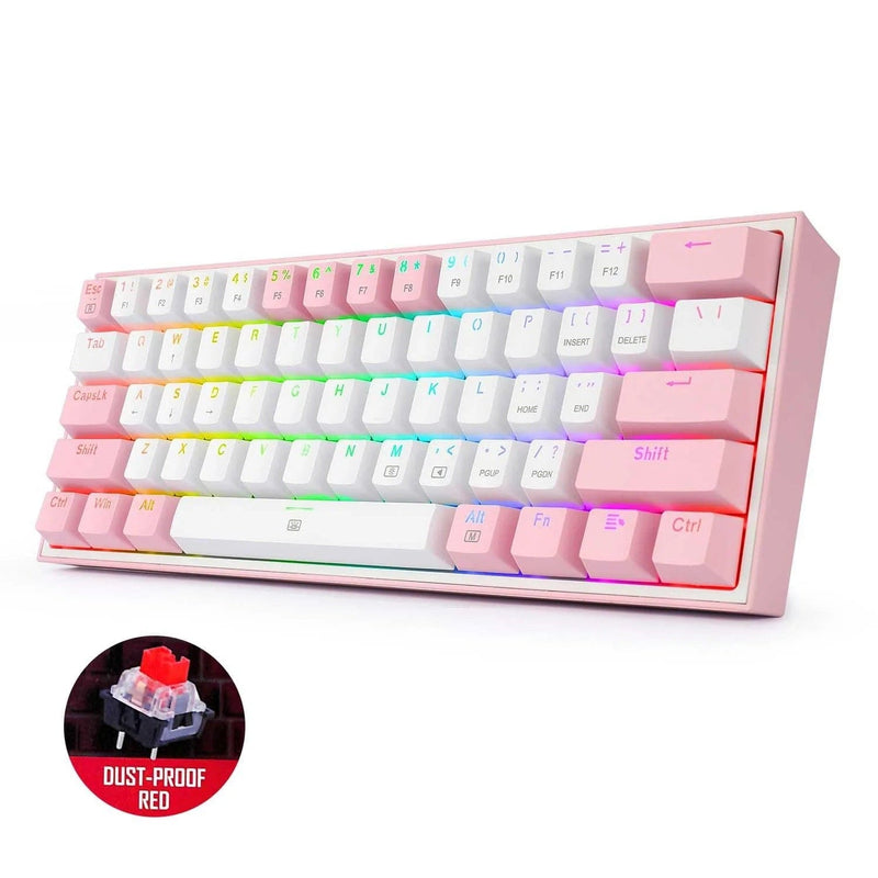 REDRAGON FIZZ RAINBOW K617 RGB MEHANSKA TIPKOVNICA BELA/ROZA - RDEČA STIKALA 6950376706775