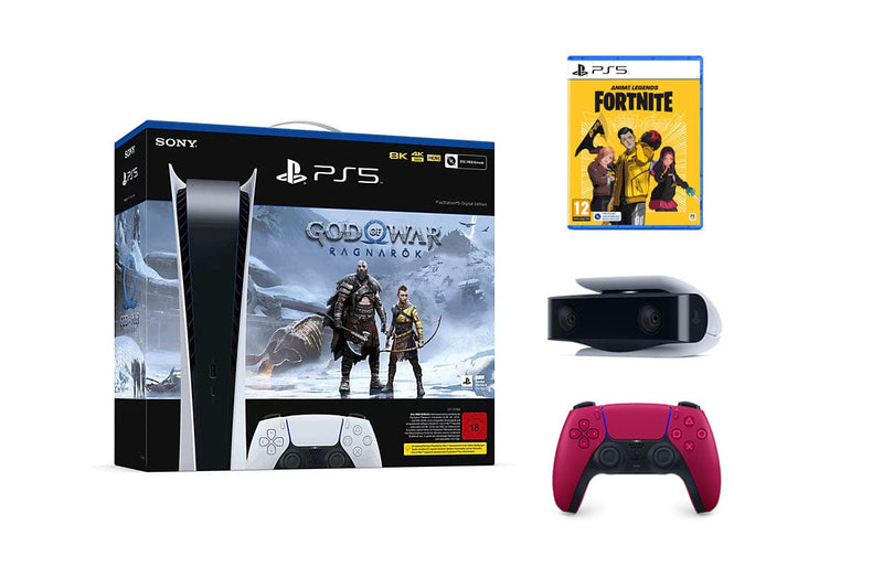 Komplet Playstation 5 Digital z igro God Of War + Dualsense Cosmic Red + kamera + Fortnite paket 9988719700002