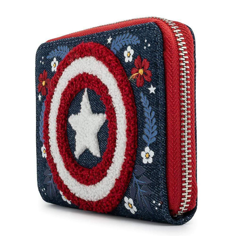 LOUNGEFLY MARVEL CAPTAIN AMERICA 80TH ANNIVERSARY FLORAL SHEILD DENARNICA 671803378520